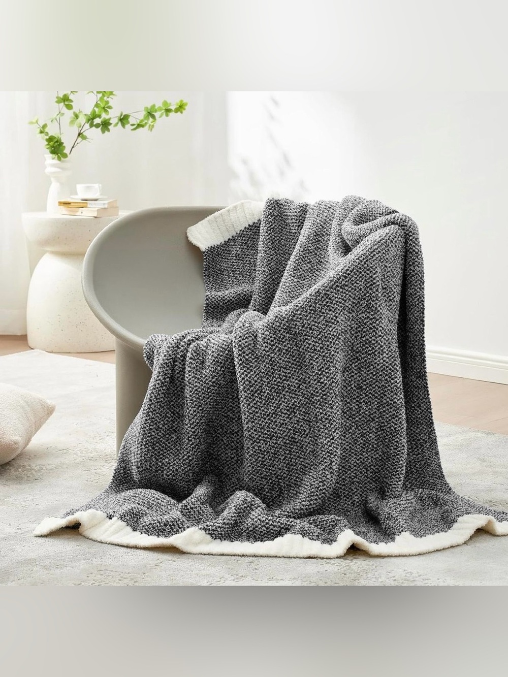 Snuggle Sac Cozy Gray Sherpa Throw Blanket - Soft Knit with Cream Sherpa Backing